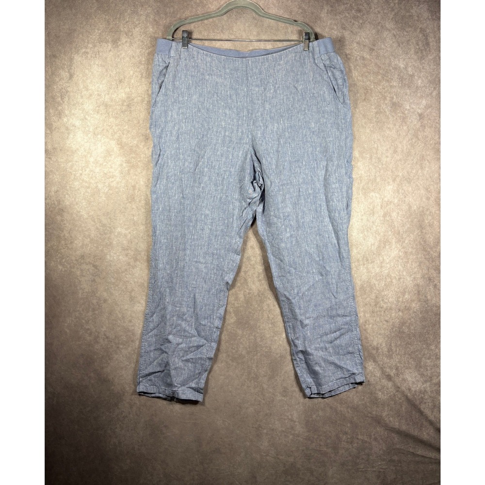 J.Jill Pants Womens XL Blue Love Linen Trousers Casual Coastal Pull On Office